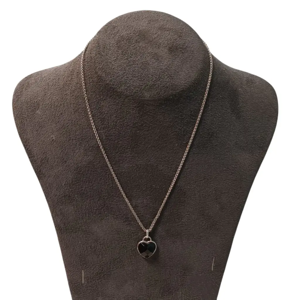 Sterling Silver Necklace With Black Heart Pendant