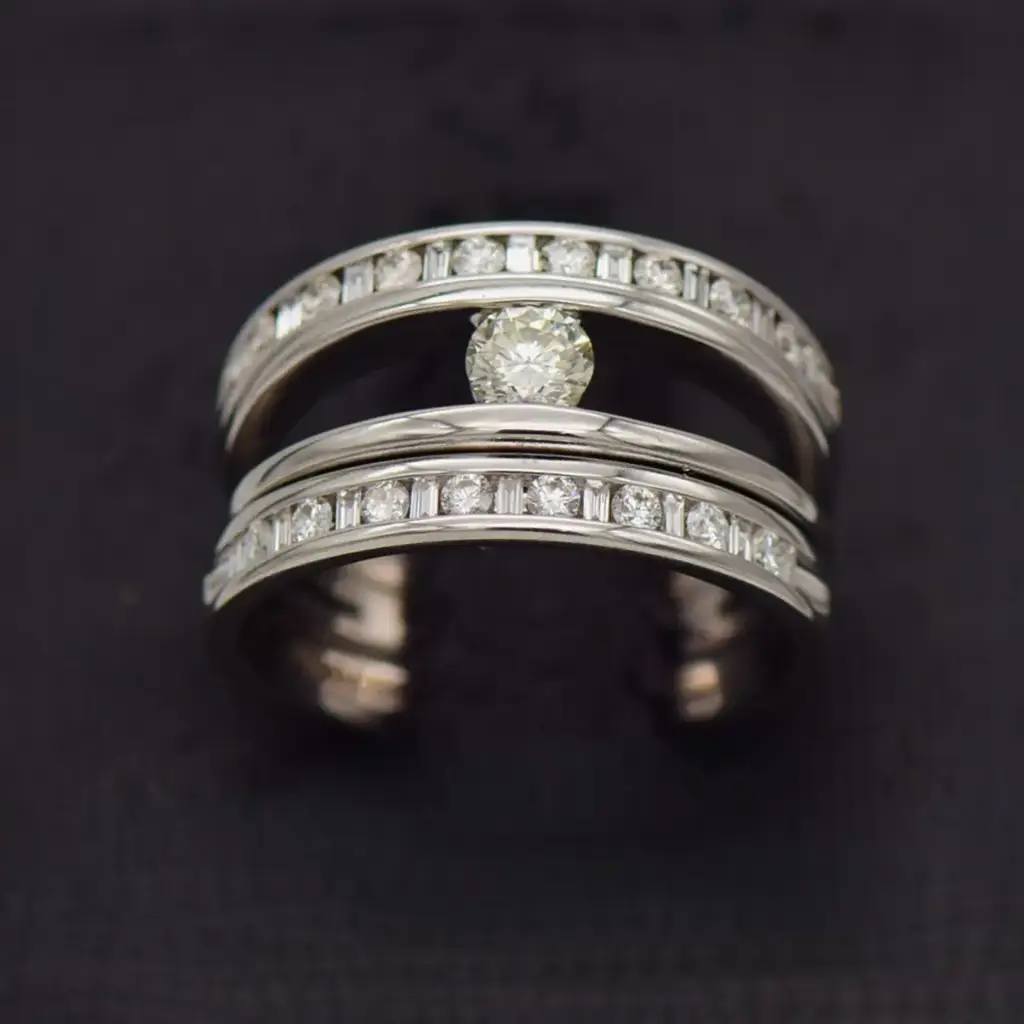 15ct White Gold Wedding Ring Trip Set
