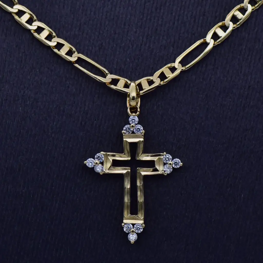 9ct Yellow Gold Chain Figaro-Link & Cross Pendant - View 2