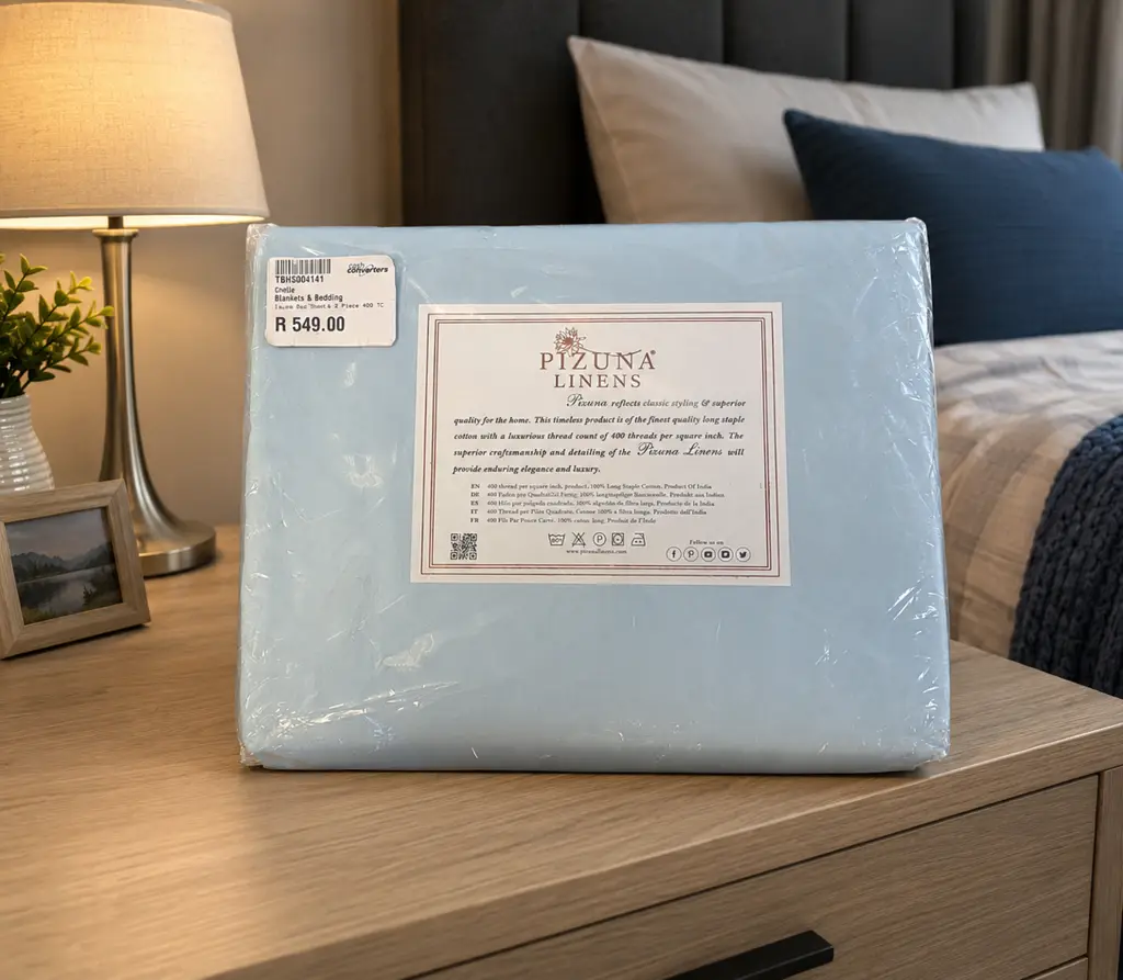 Pizuna Linens 400 Thread Count 100% Long Staple Cotton Sheet Set – Light Blue (Second Hand) - View 2