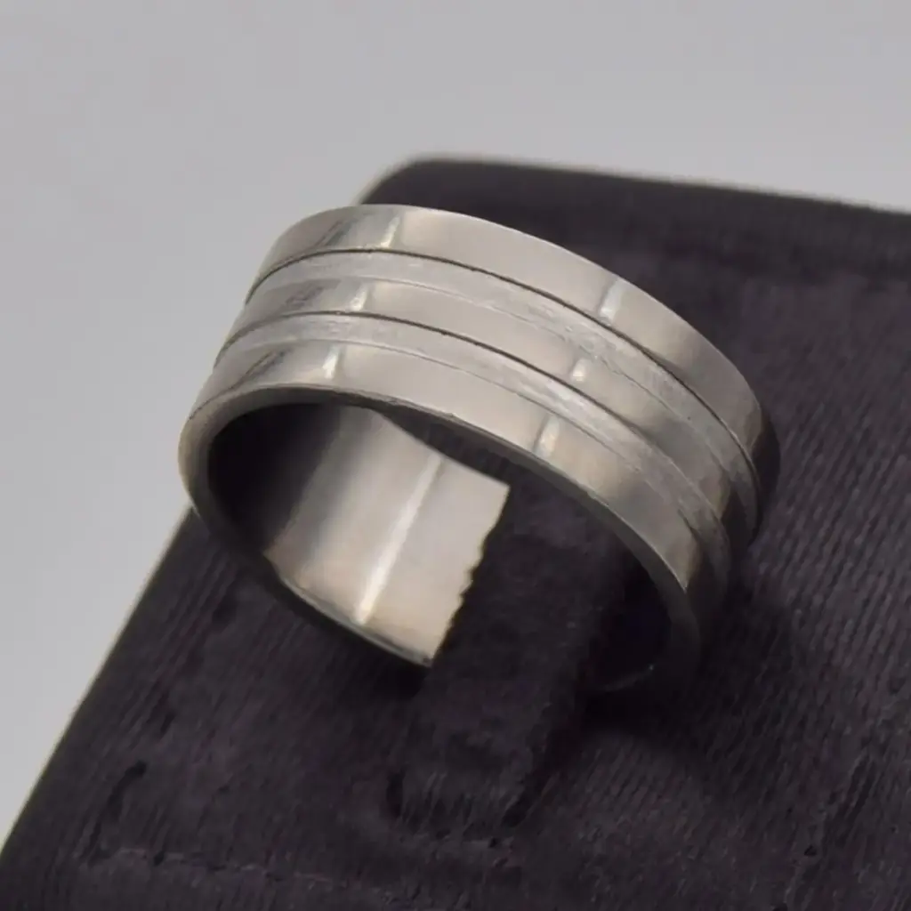 Stainless Steel Wedding Band Patterned - View 3