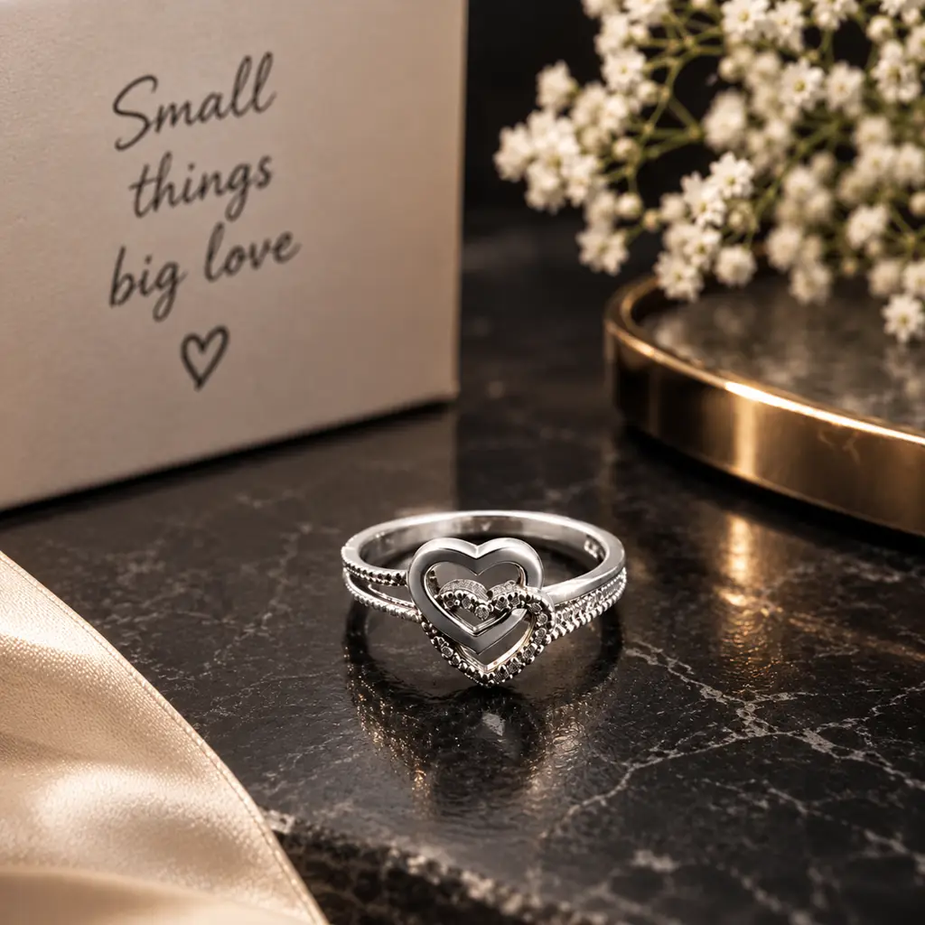 925 → (Size P) Double Hearts Ring