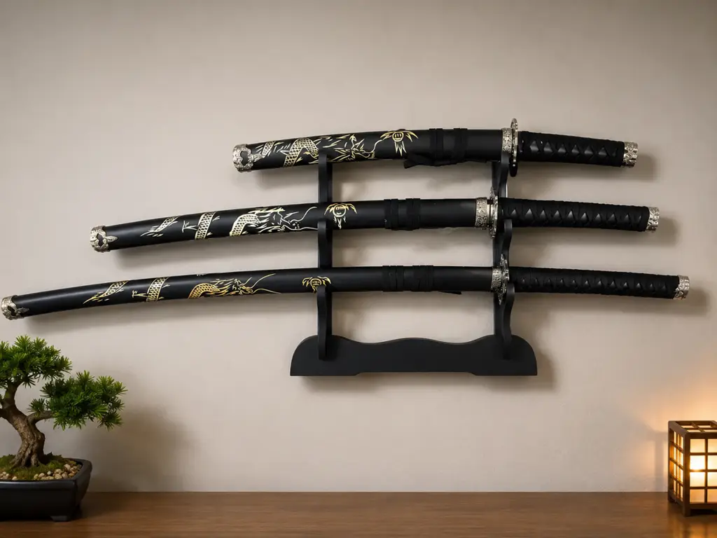Decorative Katana Display Set (3-Piece With Display Stand)