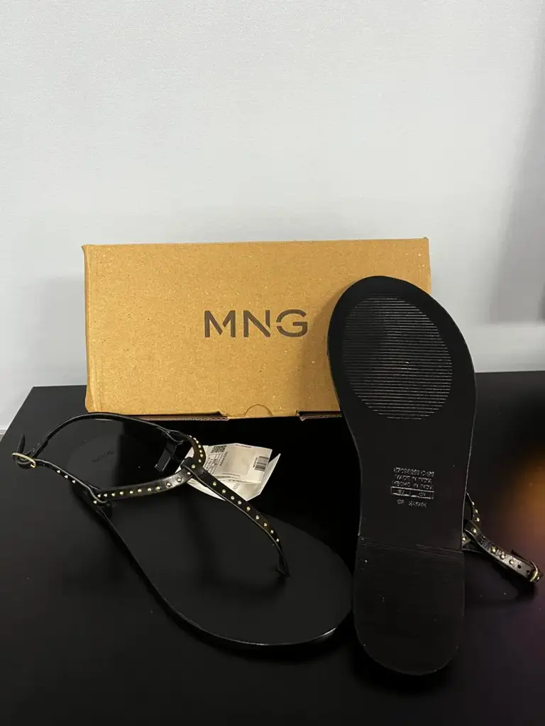 Mango (Mng) Leather Sandals With Mini Studs - View 2