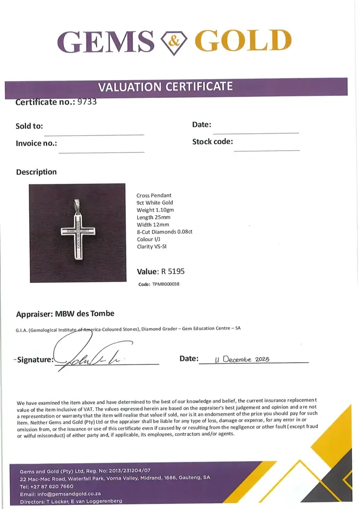 9ct White Gold Cross Pendant - View 2