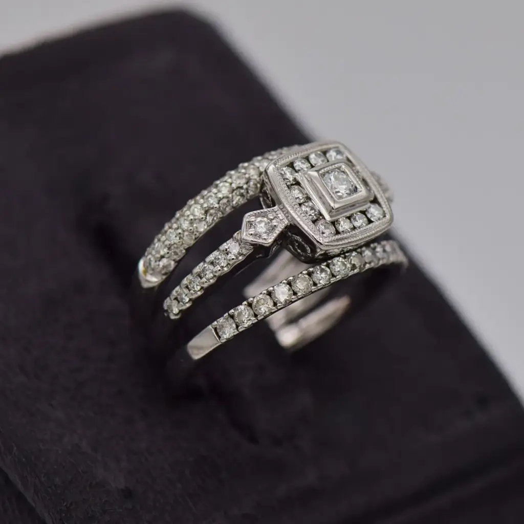 18Ct White Gold Wedding Ring Trip Set - View 2