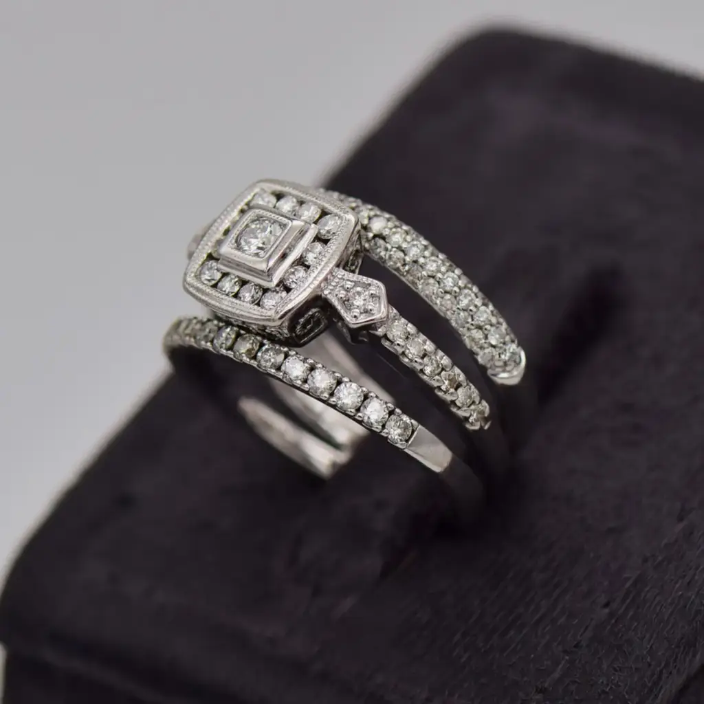 18Ct White Gold Wedding Ring Trip Set - View 3