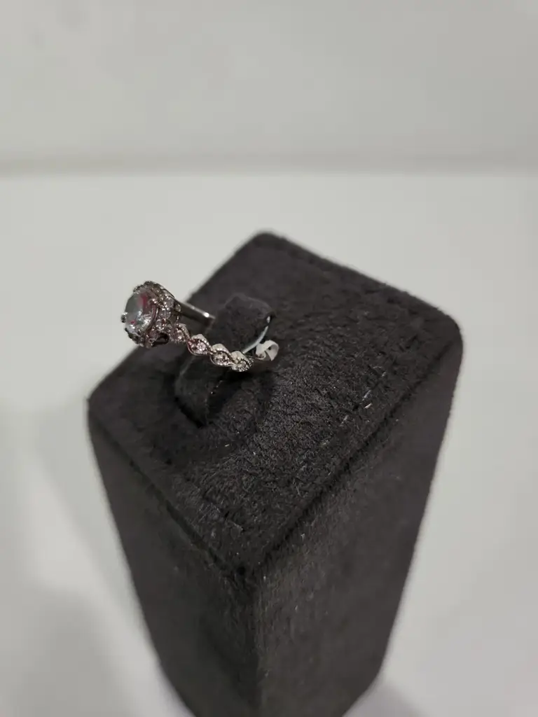 Sterling Silver Cubic Center Stone Engagement Ring - View 2