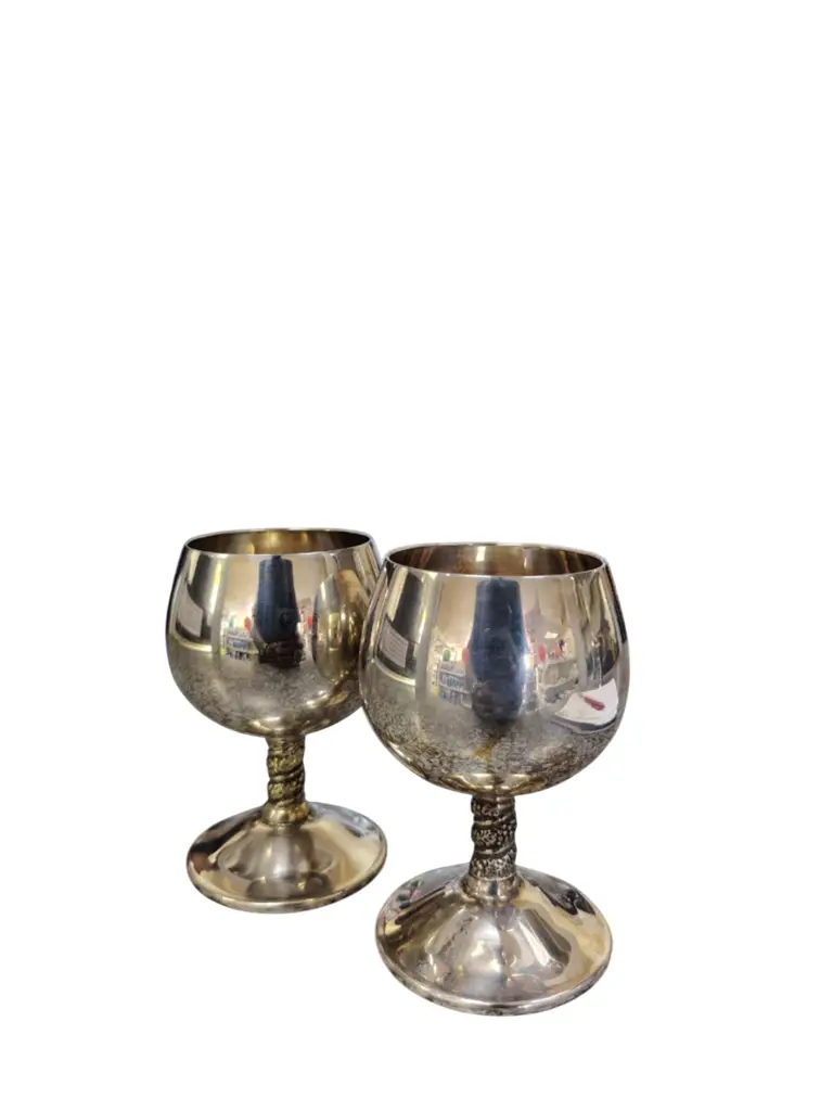 Falstaff, 2 Silver Plated Goblets With Twisted Stems