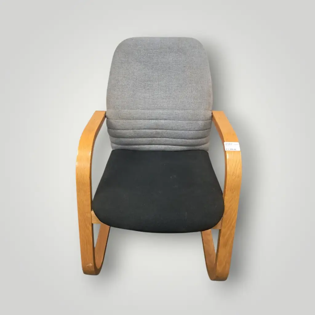Modern Bentwood Accent Chair – Grey & Black Upholstered Visitor Chair