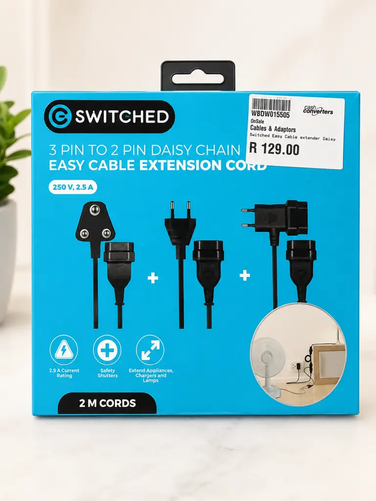 Switched 3 Pin To 2 Pin Daisy Chain Easy Cable Extension Cord