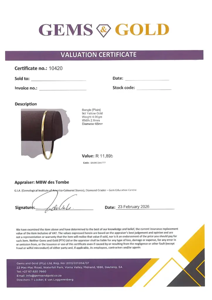 9ct Yellow Gold Bangle Plain - View 2