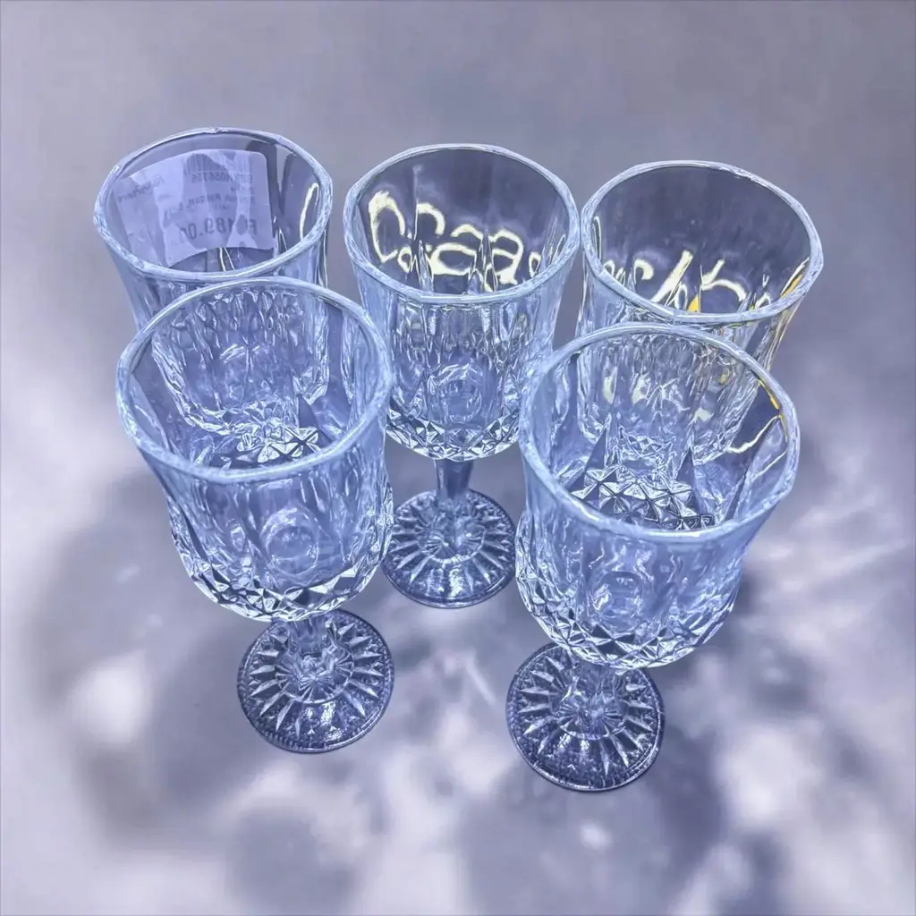 Clear Patterned Wine Glass - View 2