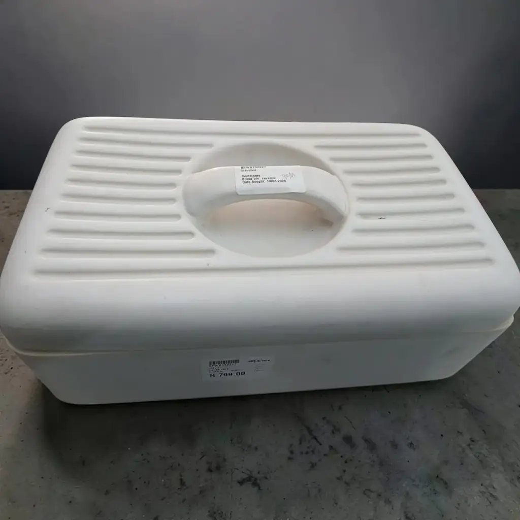 White Ceramic Ribbed Bread Bin