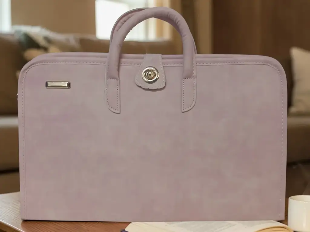 Pink Pu Leather Laptop Protective Case With Handle Laptop Bag (14 Inch)