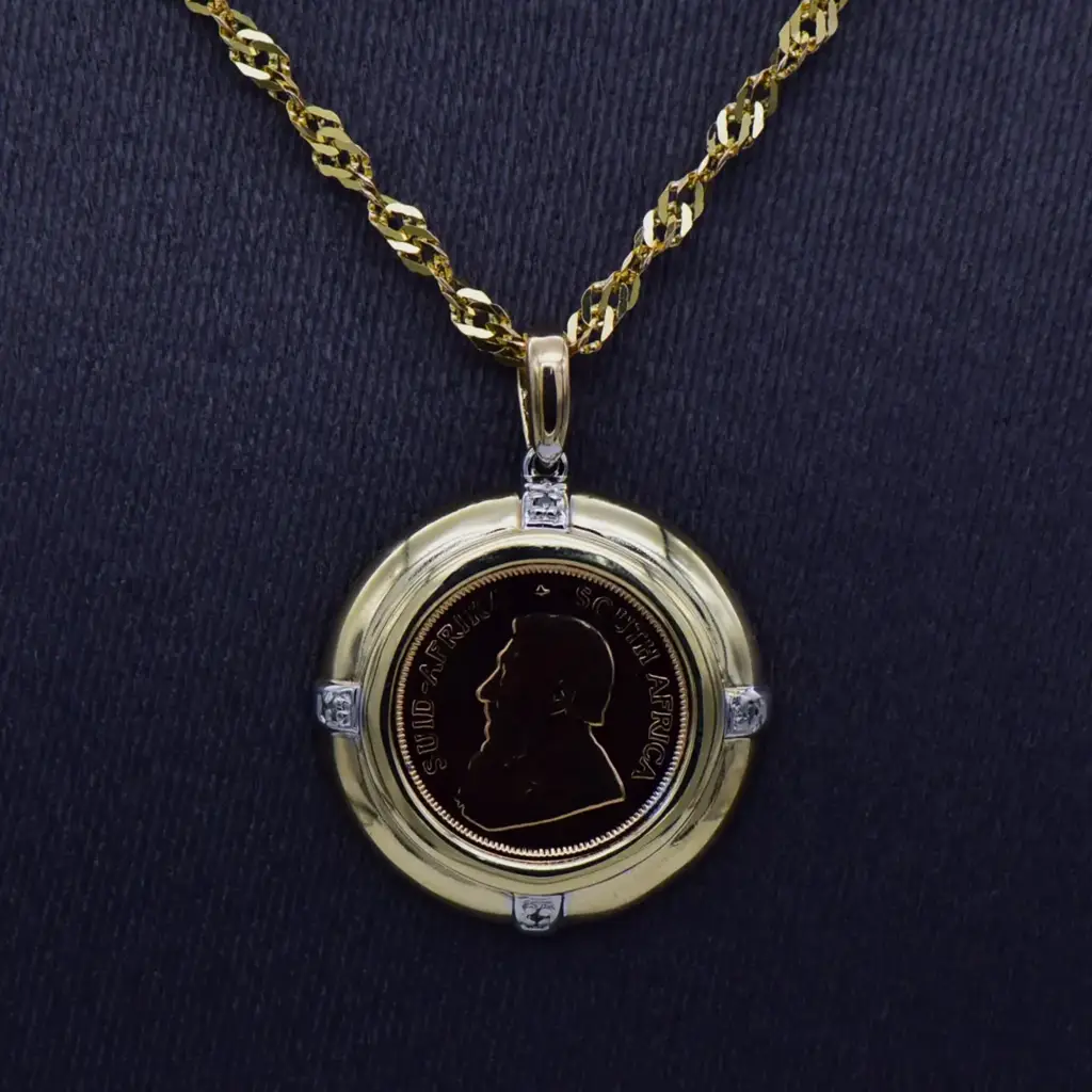 9ct & 22ct Yellow Gold Chain & Kruger Coin Pendant - View 2