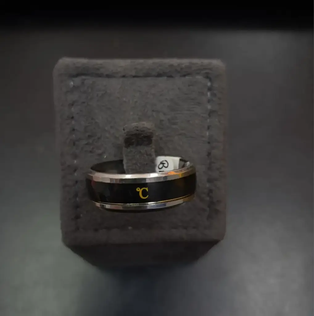 Men’S Stainless Steel Temperature-Sensitive Ring With Black Inlay – Color-Changing °C Band