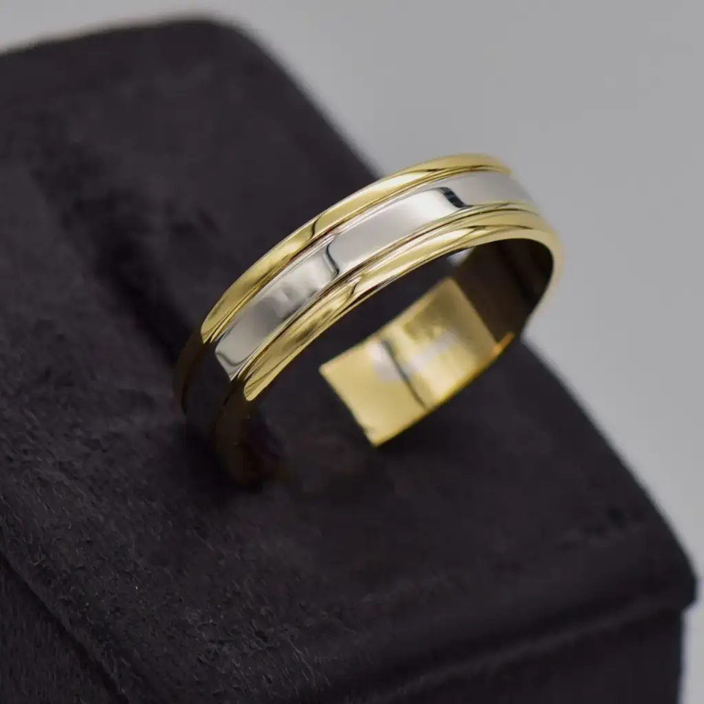 9ct Two Tone Gold Wedding Band - View 2
