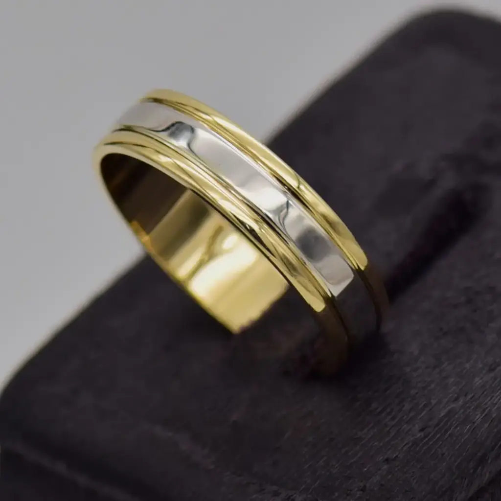 9ct Two Tone Gold Wedding Band - View 3