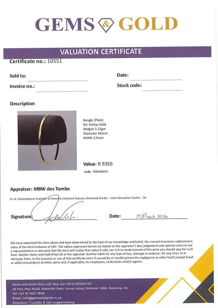 9ct Yellow Gold Bangle Plain - View 2