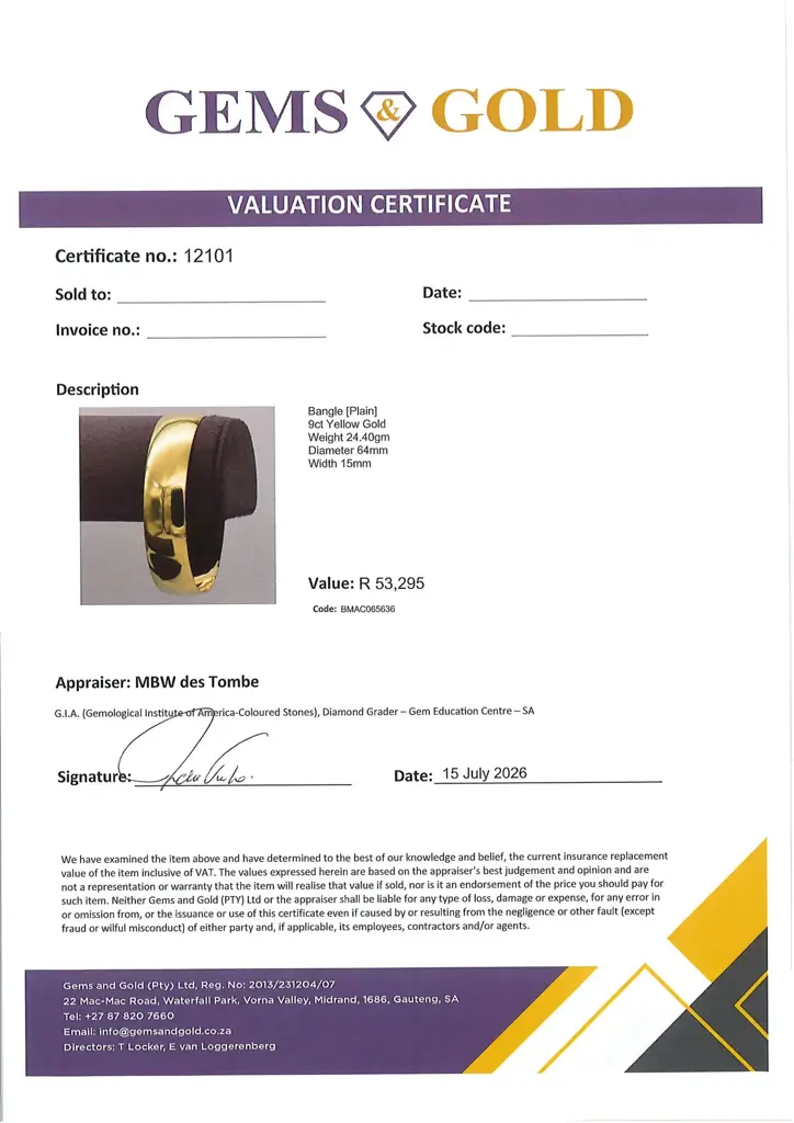 9ct Yellow Gold Bangle Plain - View 2