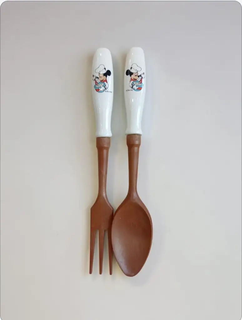 Mickey Wooden Salad Fork And Spoon Set