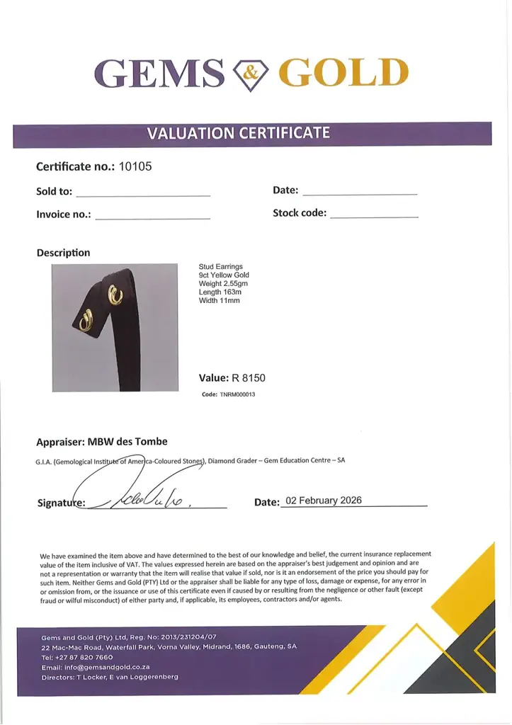 9ct Yellow Gold Stud Earrings - View 2