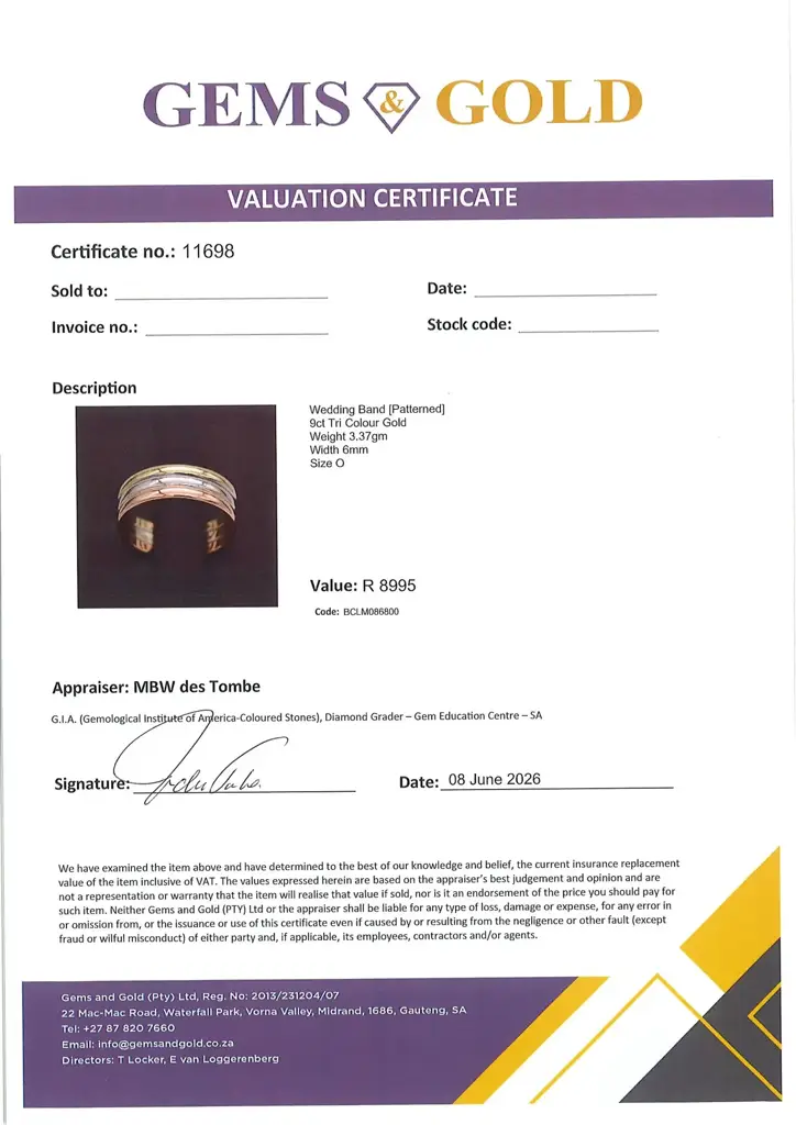 9ct Tri Colour Gold Wedding Band Patterned - View 4