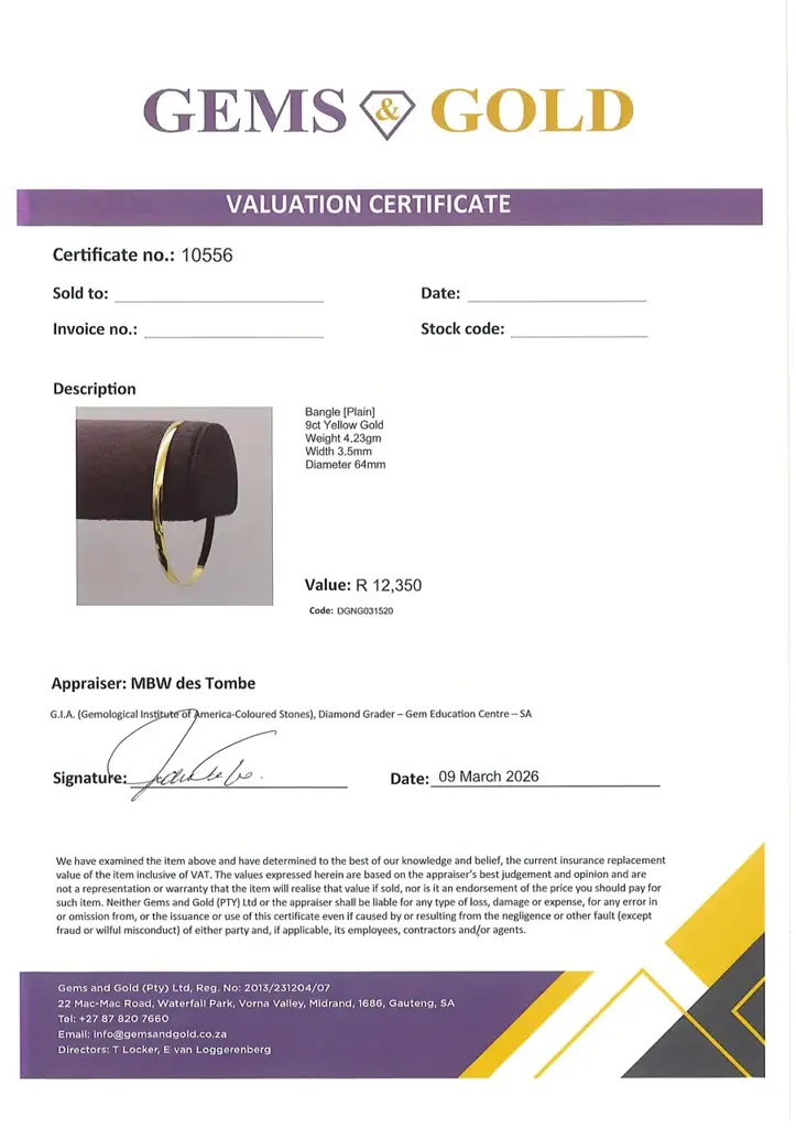 9ct Yellow Gold Bangle Plain - View 2