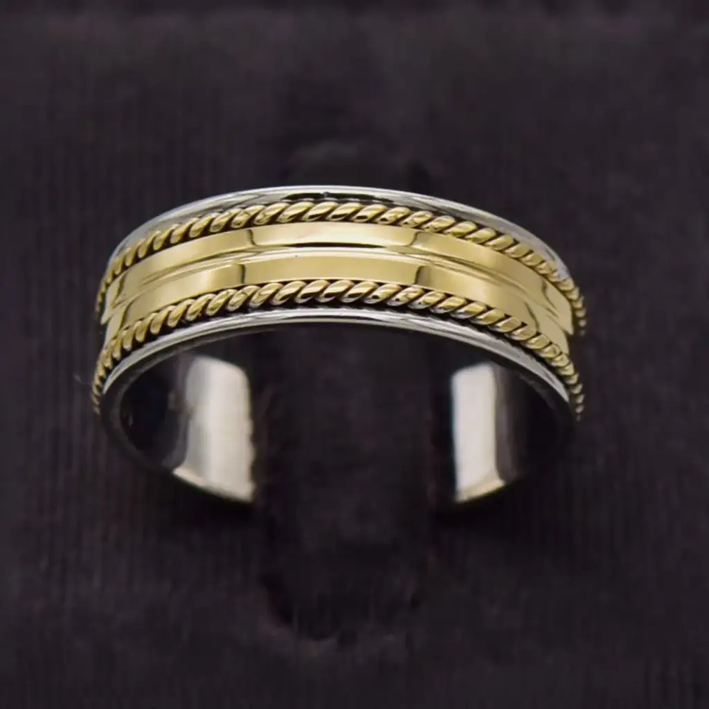 9ct Two Tone Wedding Band Patterned