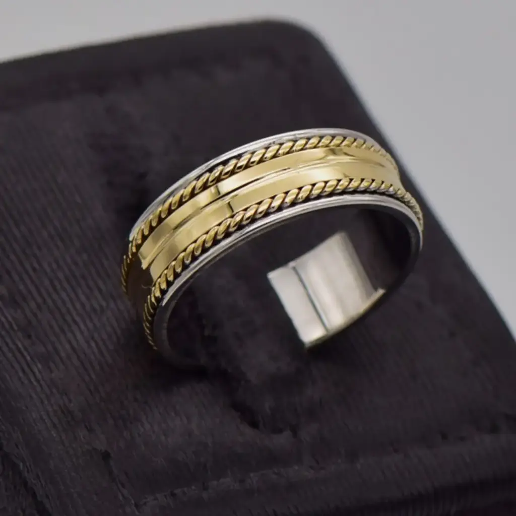 9ct Two Tone Wedding Band Patterned - View 2