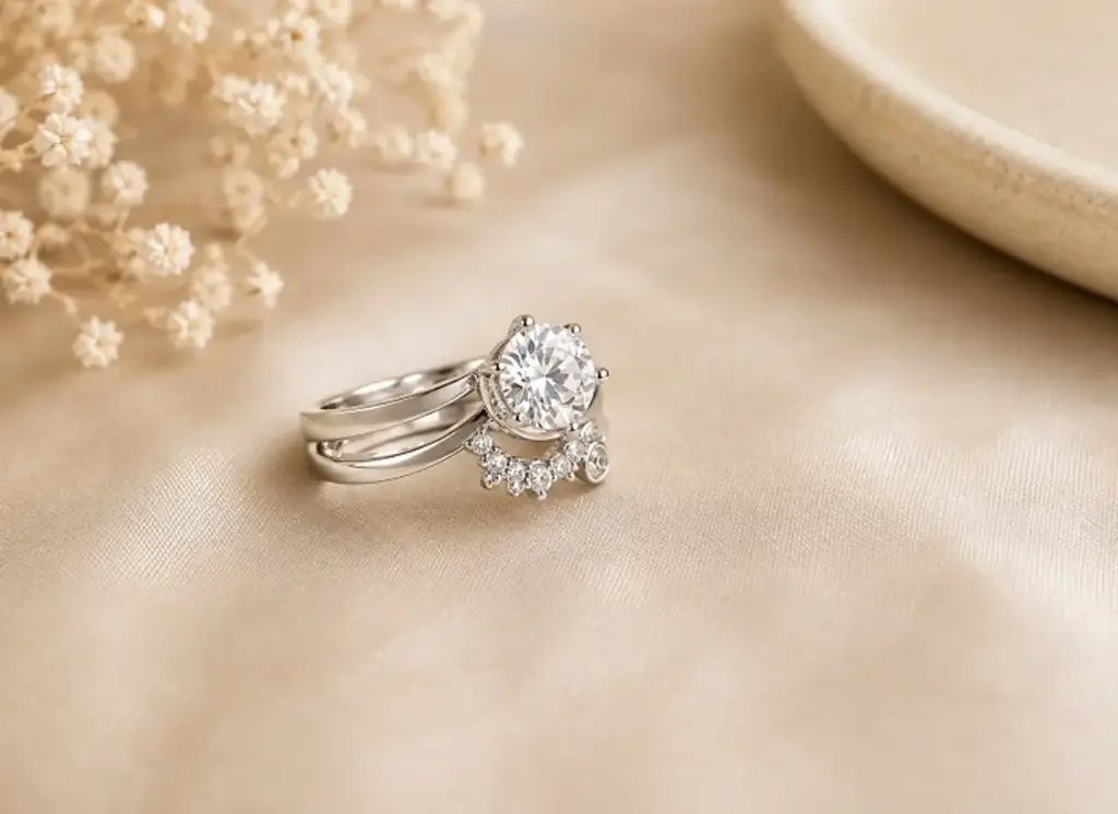 Women's 0.8Ct Moissanite 925 Sterling Silver Ring (Size M) - View 2