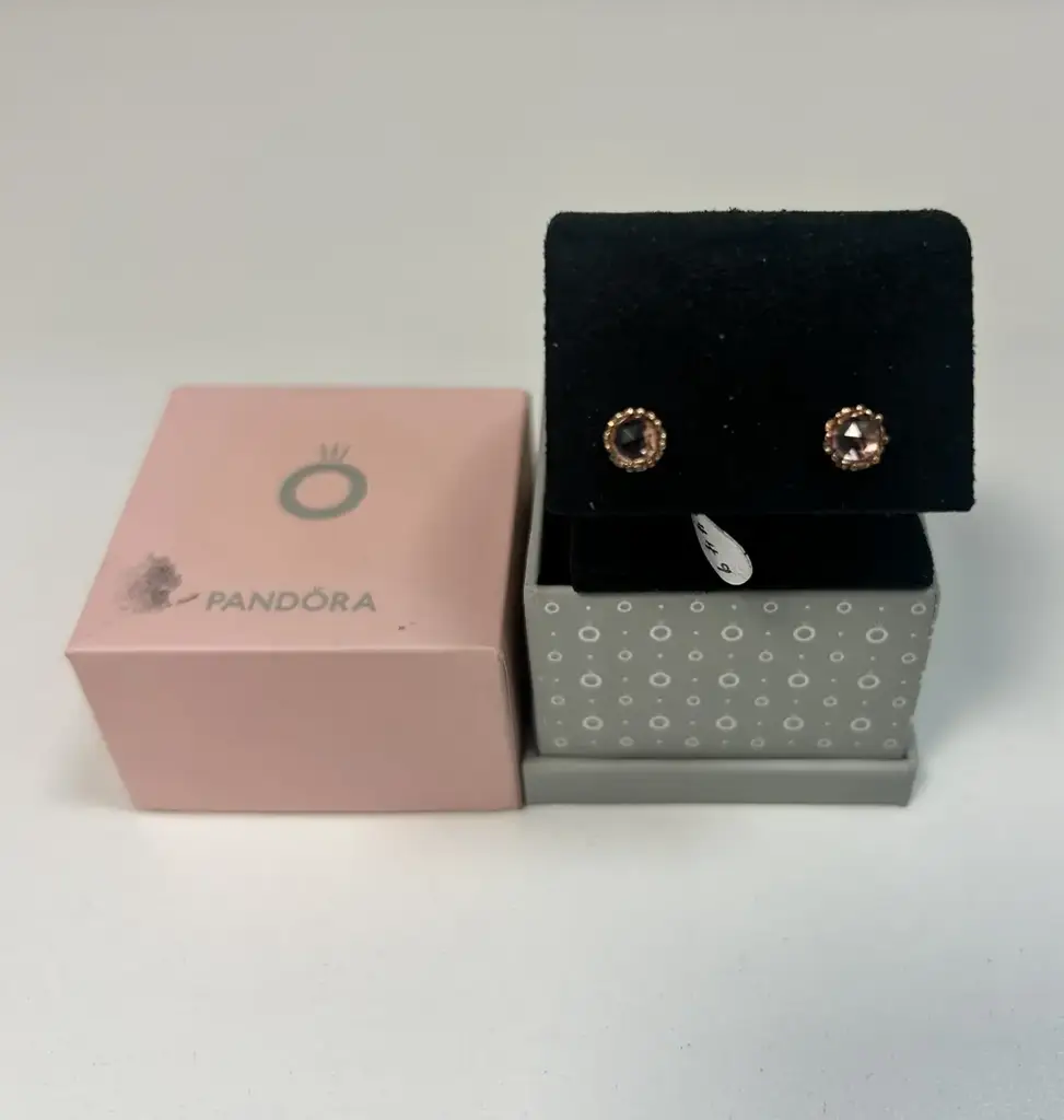Pandora Rose Gold Pink Crown Stud Earrings - View 2