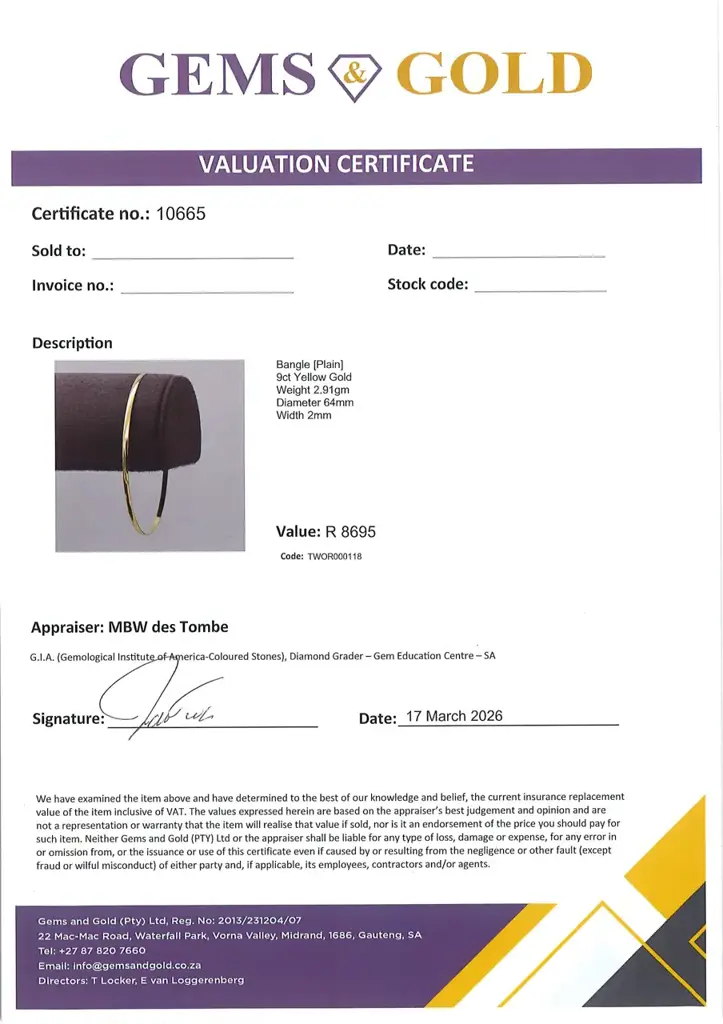 9ct Yellow Gold Bangle Plain - View 2