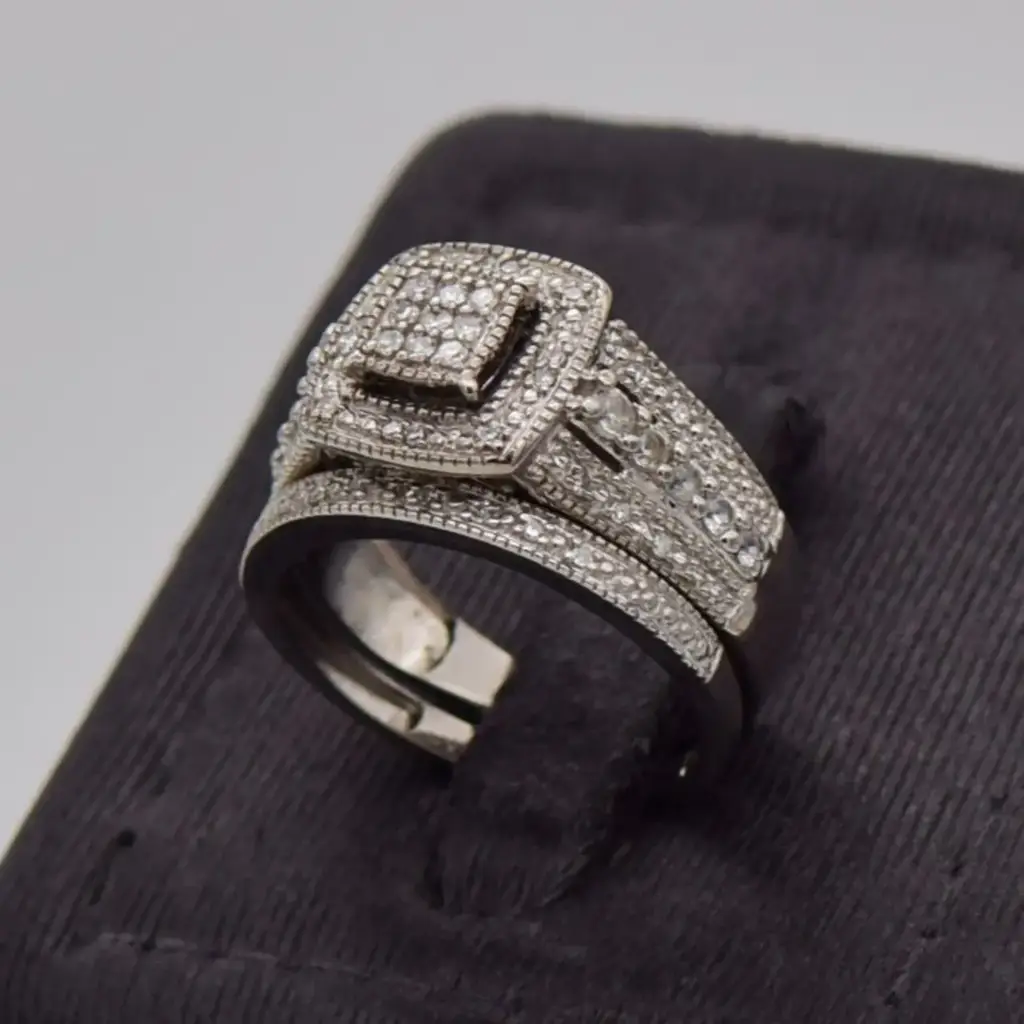 9ct White Gold Wedding Ring Twin Set - View 3