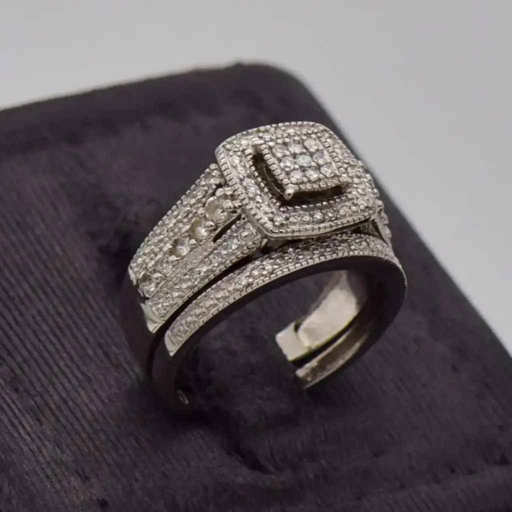 9ct White Gold Wedding Ring Twin Set - View 2