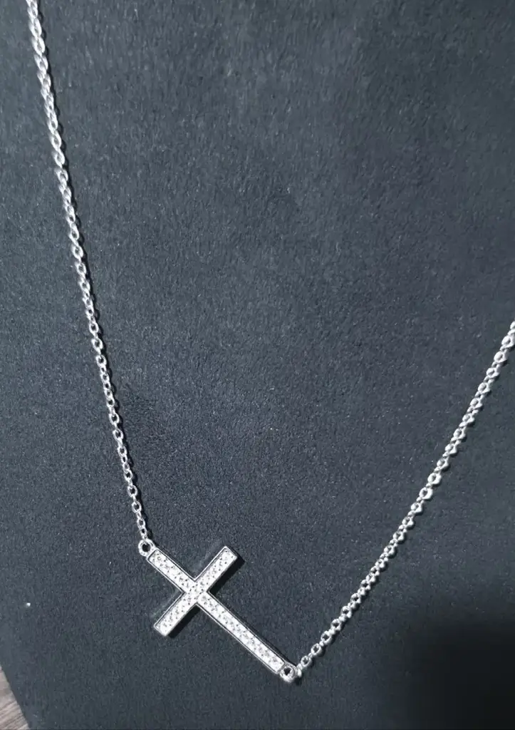 925 Sterling Silver Chain With Pave-Set Cross Pendant - View 2