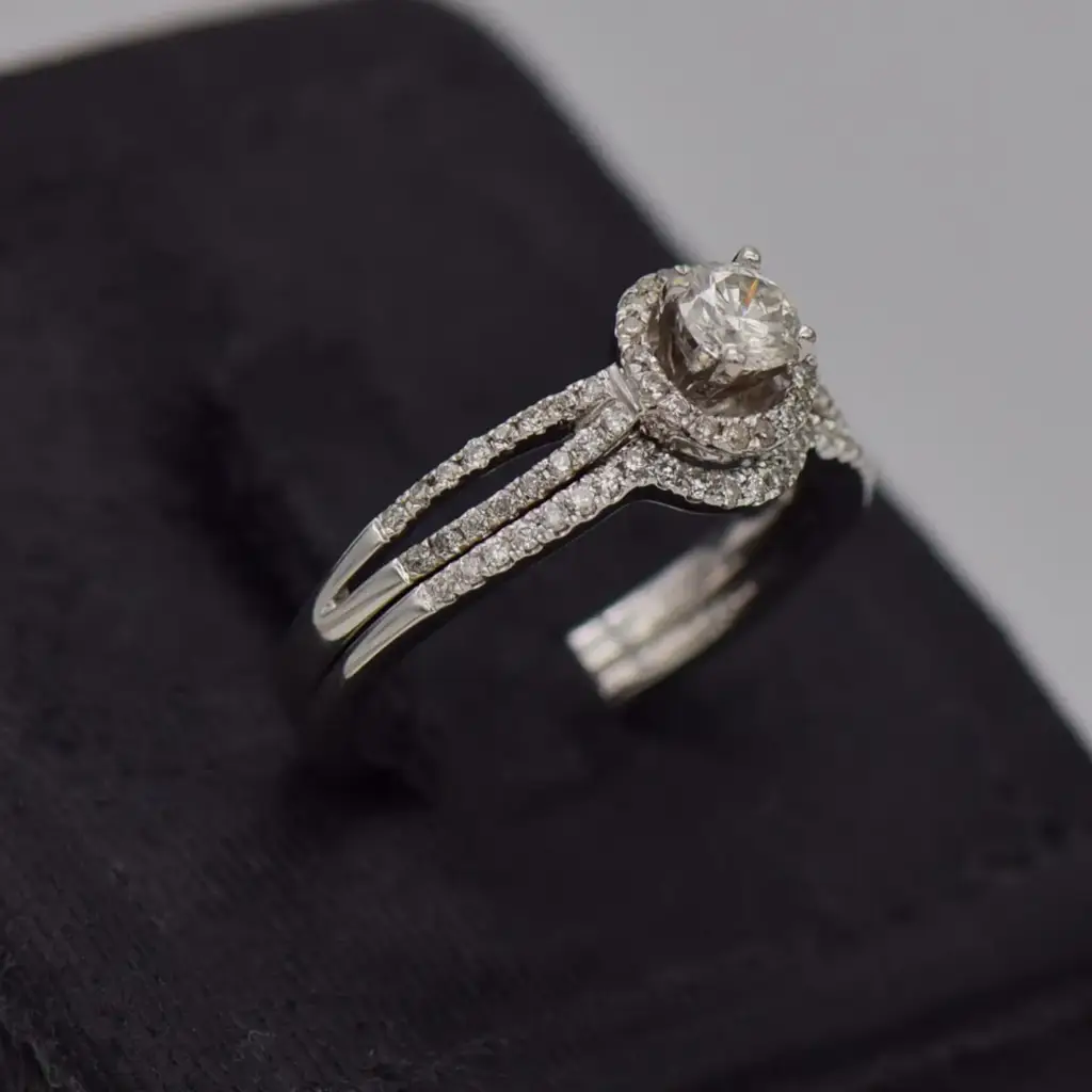 14ct White Gold Wedding Ring Twin Set - View 2
