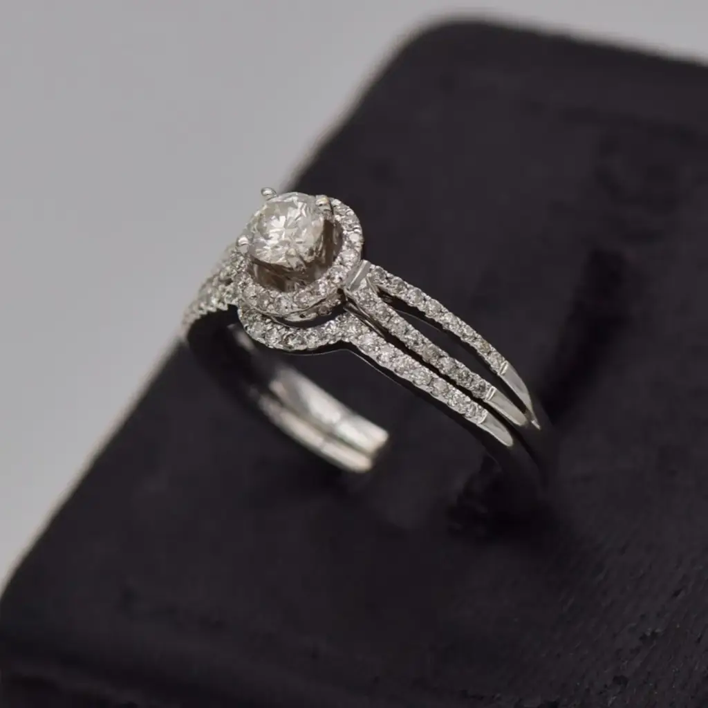 14ct White Gold Wedding Ring Twin Set - View 3