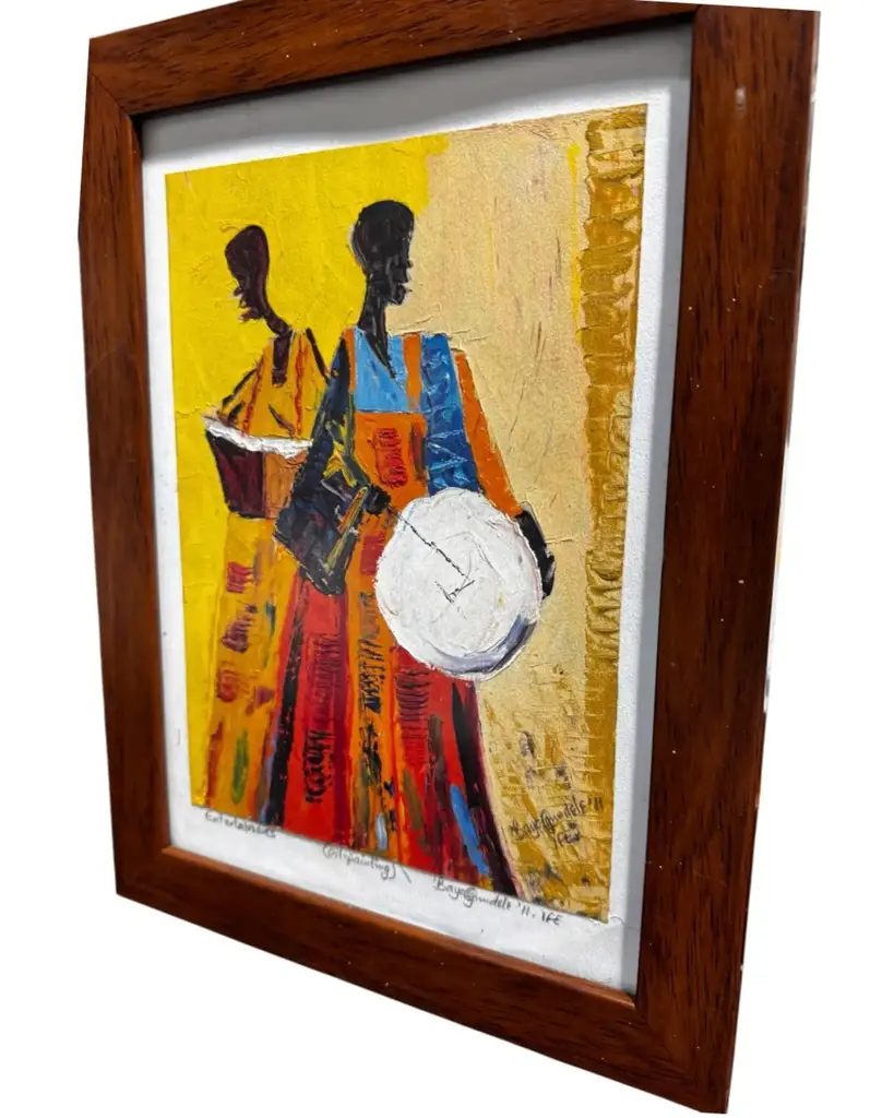 Bayo Ogundele Entertainers Framed Oil Painting 26 Cm X 35 Cm - View 3