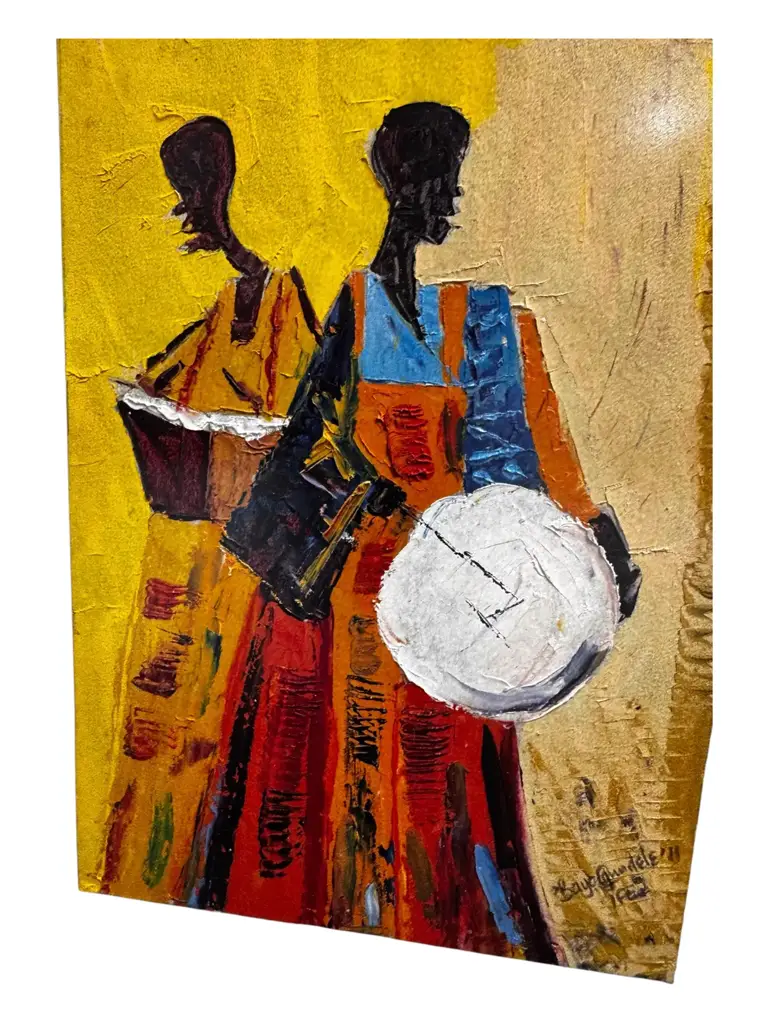 Bayo Ogundele Entertainers Framed Oil Painting 26 Cm X 35 Cm - View 4