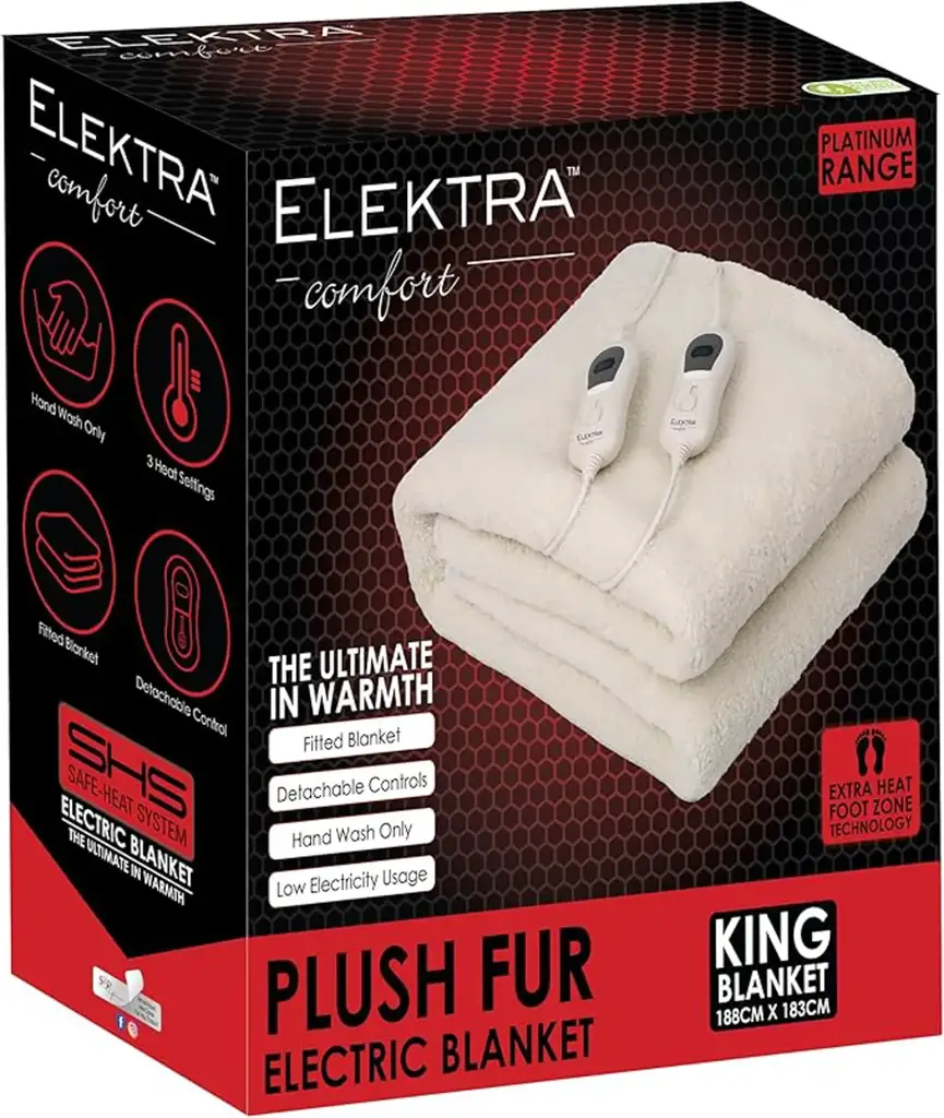 Elektra Sel-2204 Acrylic Fur Fitted Electric Blanket, White, King Size - View 2