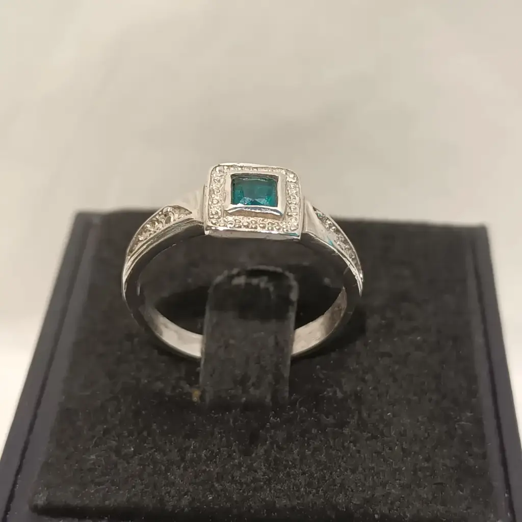 Sterling Silver 925 Ring With Teal Stone (Size P/Q)