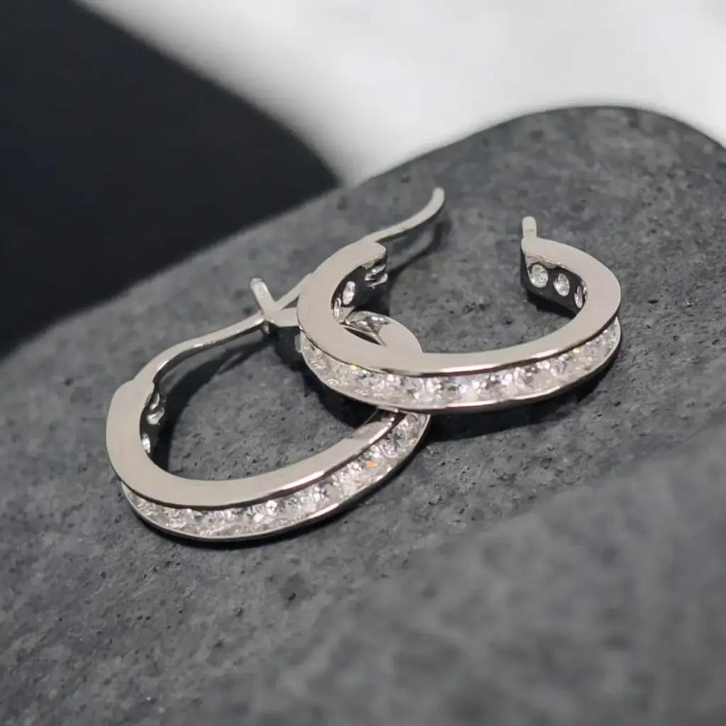 Clear Cz Huggie Earrings Sser 236 - View 2