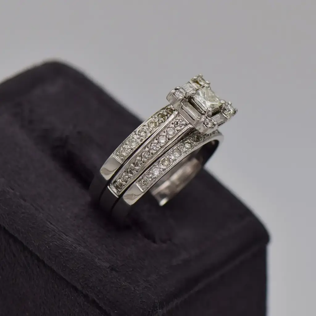 14Ct White Gold Wedding Ring Trip Set - View 2