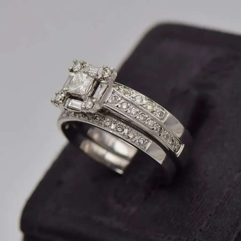 14Ct White Gold Wedding Ring Trip Set - View 3