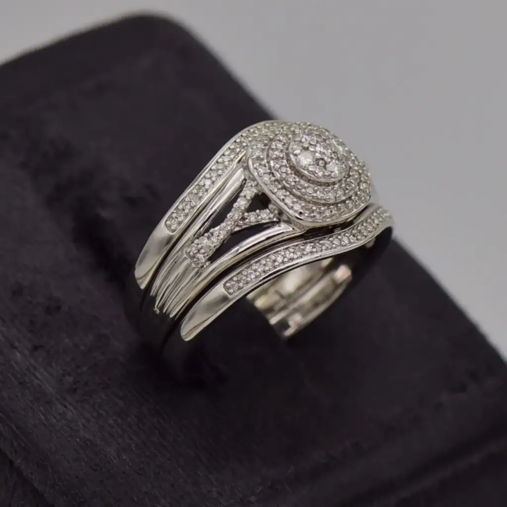 9Ct White Gold Wedding Ring Trip Set - View 2