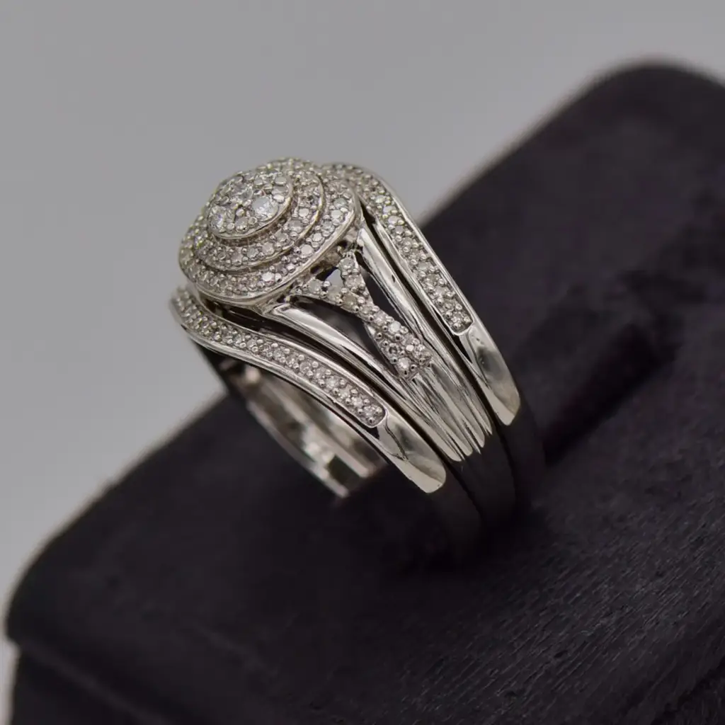 9Ct White Gold Wedding Ring Trip Set - View 3