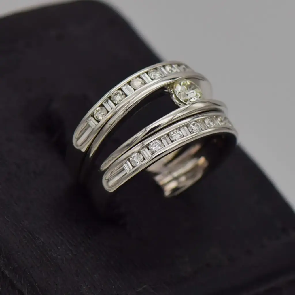 15ct White Gold Wedding Ring Trip Set - View 2