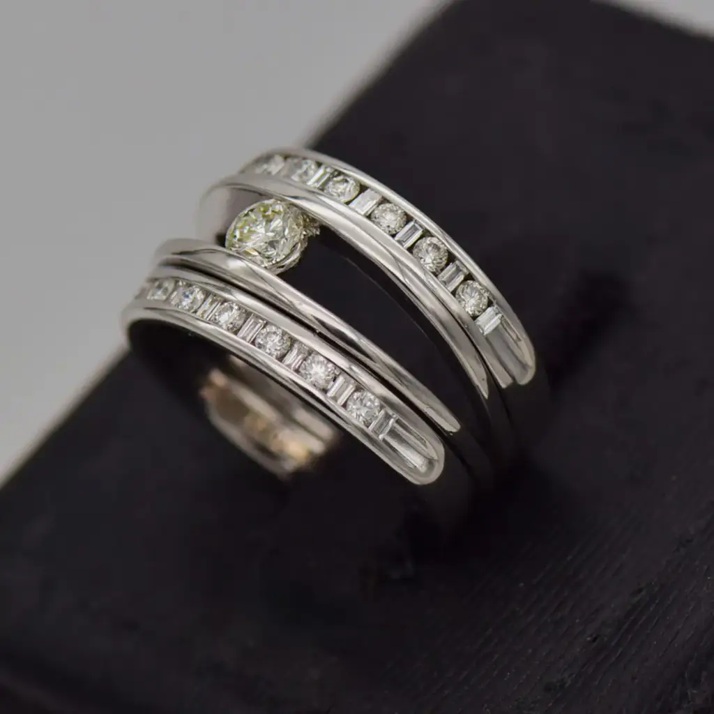 15ct White Gold Wedding Ring Trip Set - View 3
